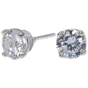C LUXE by Claire&#39;s Sterling Silver Cubic Zirconia 6mm Round Stud Earrings,