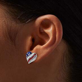 Red, White, &amp; Blue Heart Stud Earrings,