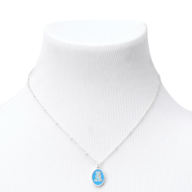 Silver Embellished Initial Blue &amp; Green Pendant Necklace - A,