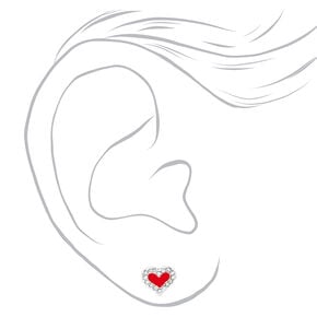 Sterling Silver Embellished Red Heart Stud Earrings,