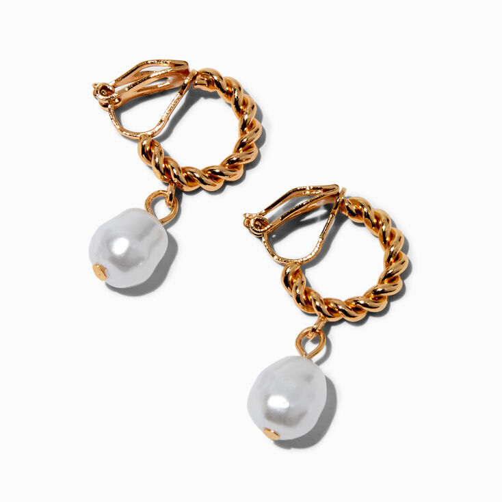 Pearl &amp; Gold-tone Twist Hoop Clip-On Earrings,