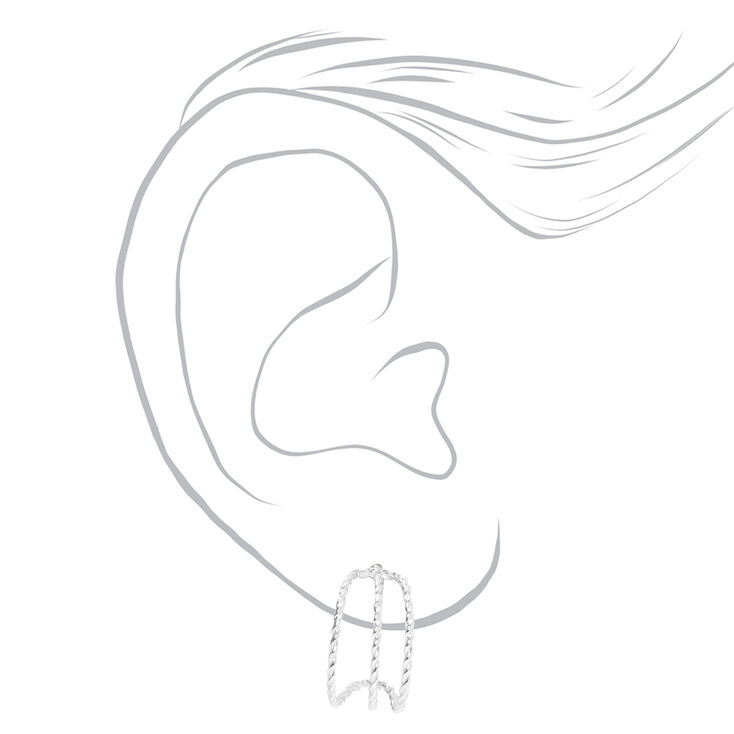 Silver 15MM Triple Twisted Half Hoop Earrings,