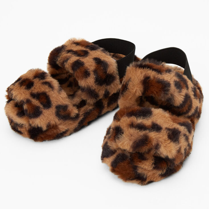 Olivia Miller Girls&#39; Leopoard Plush Slipper Sandals - Size 1,