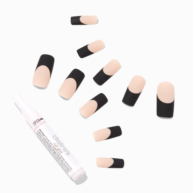 Black French Tip Long Square Vegan Faux Nail Set - 24 Pack,