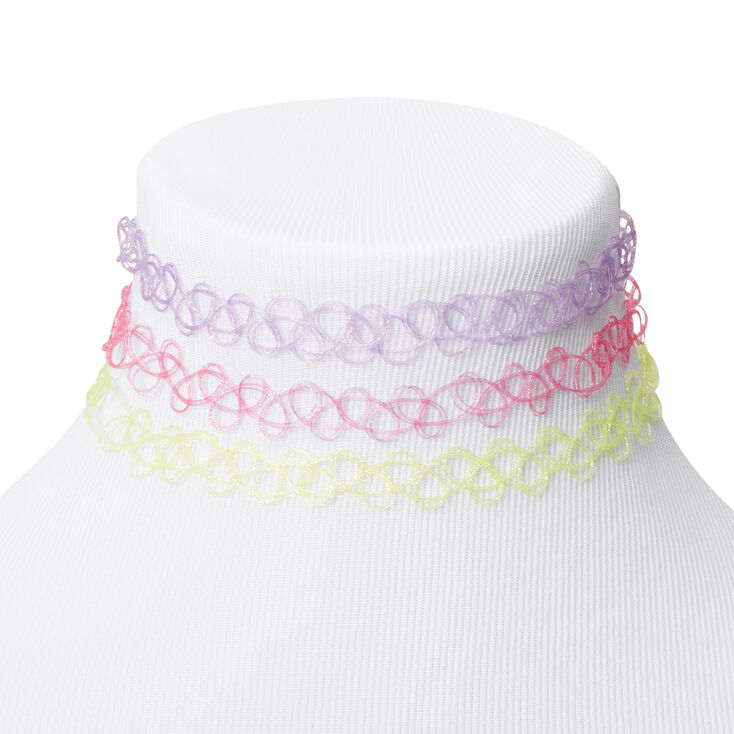 Claire's Ras-de-cou effet tatouage à paillettes - Lot de 3