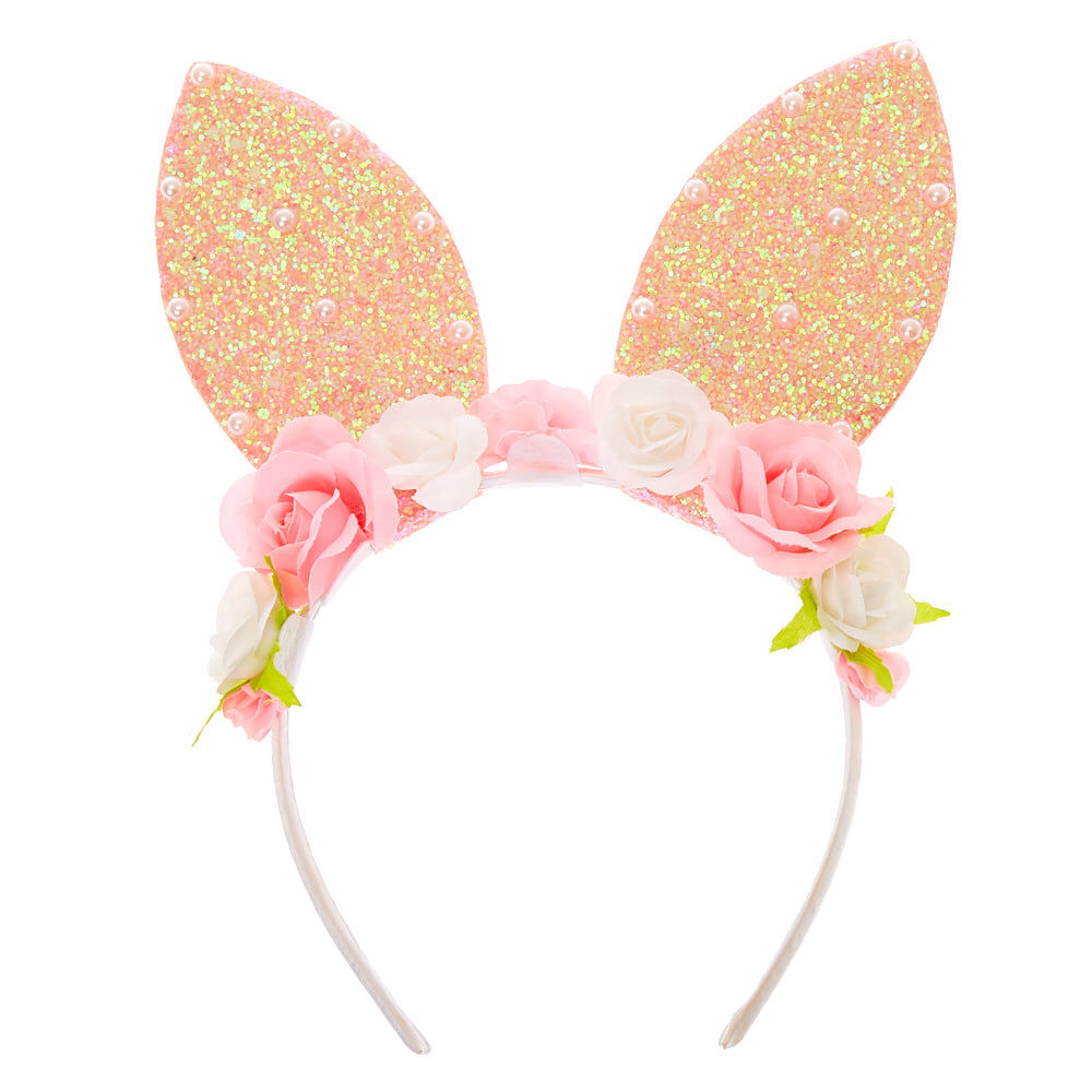 Floral Pearl Bunny Ears Headband - Pink,