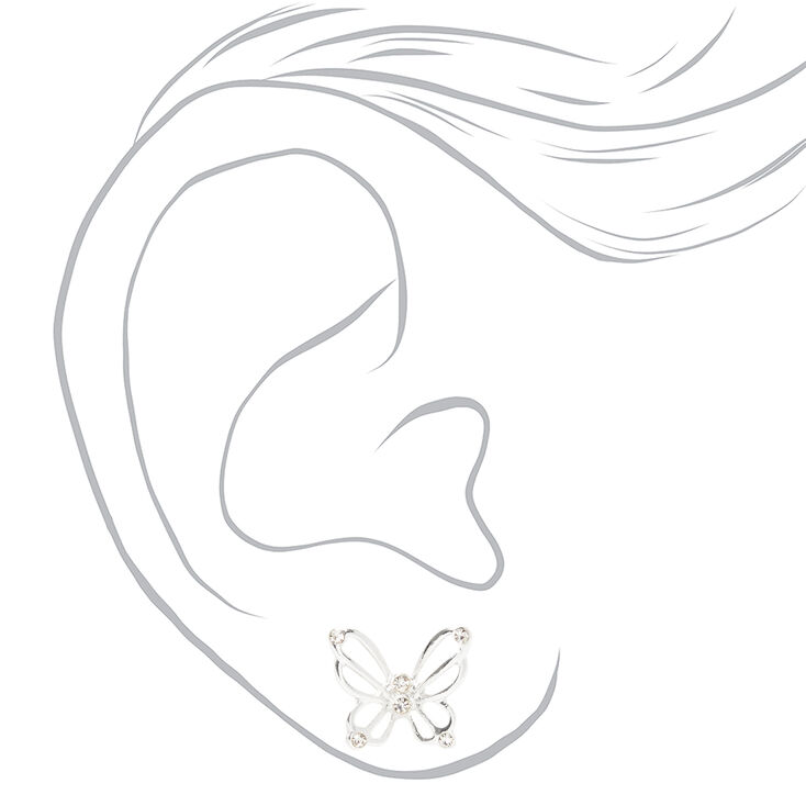 Silver Embellished Open Butterfly Stud Earrings,