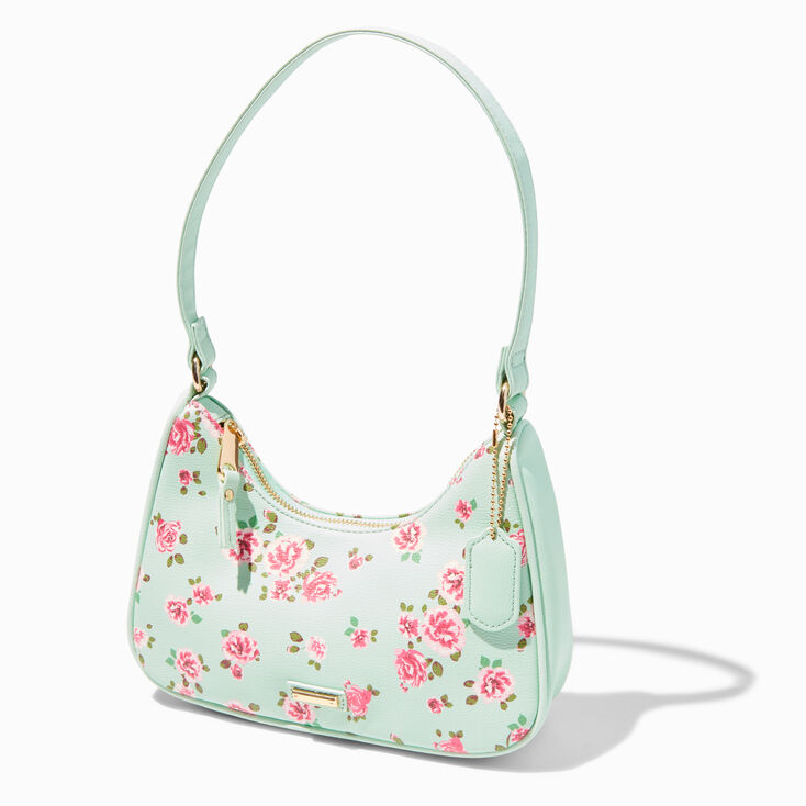 Pink Floral Shoulder Bag - Mint Green
