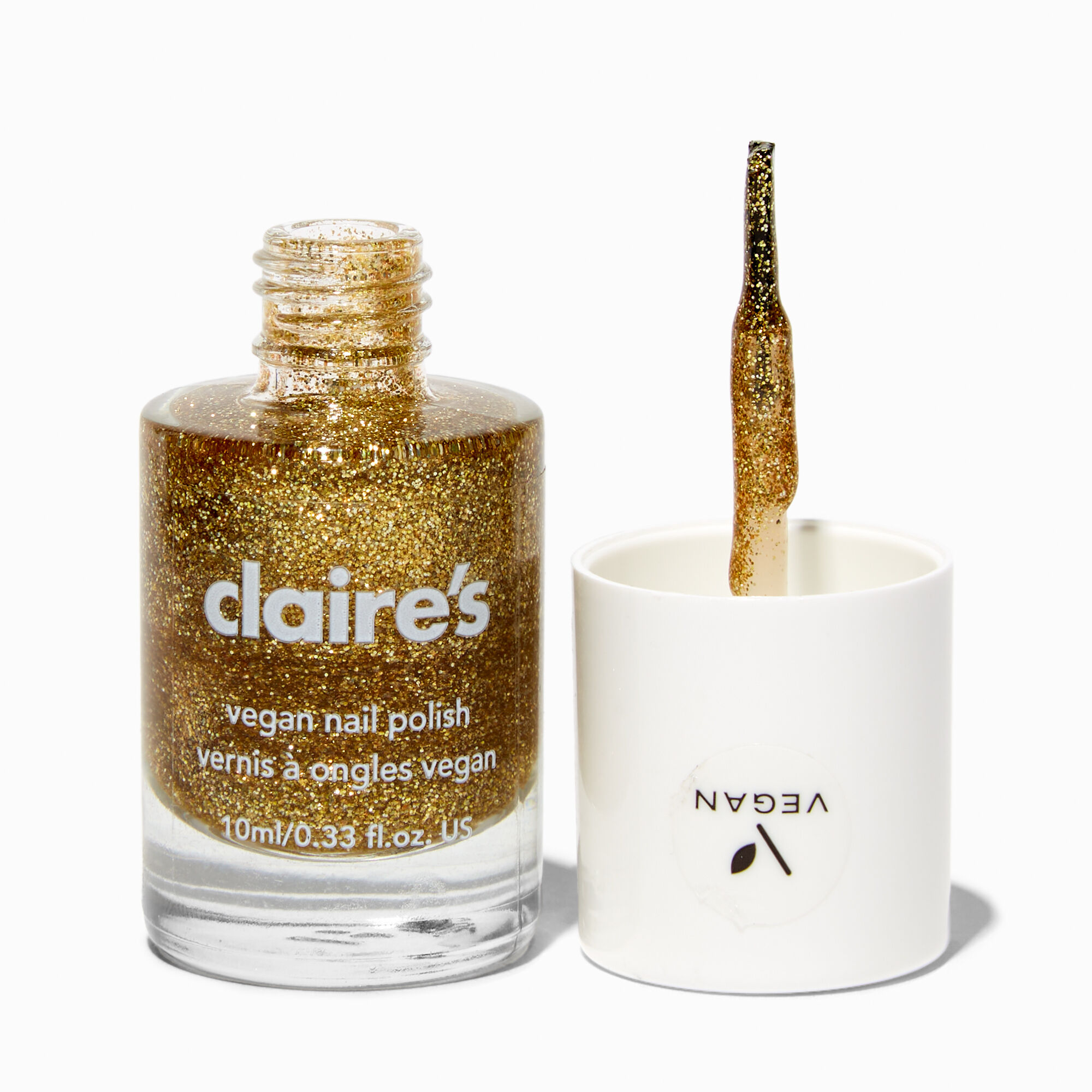 View Claires Vegan Glitter Nail Polish Glam On Gold information