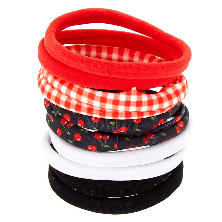 Cherry Gingham Rolled Hair Bobbles - Red, 10 Pack,
