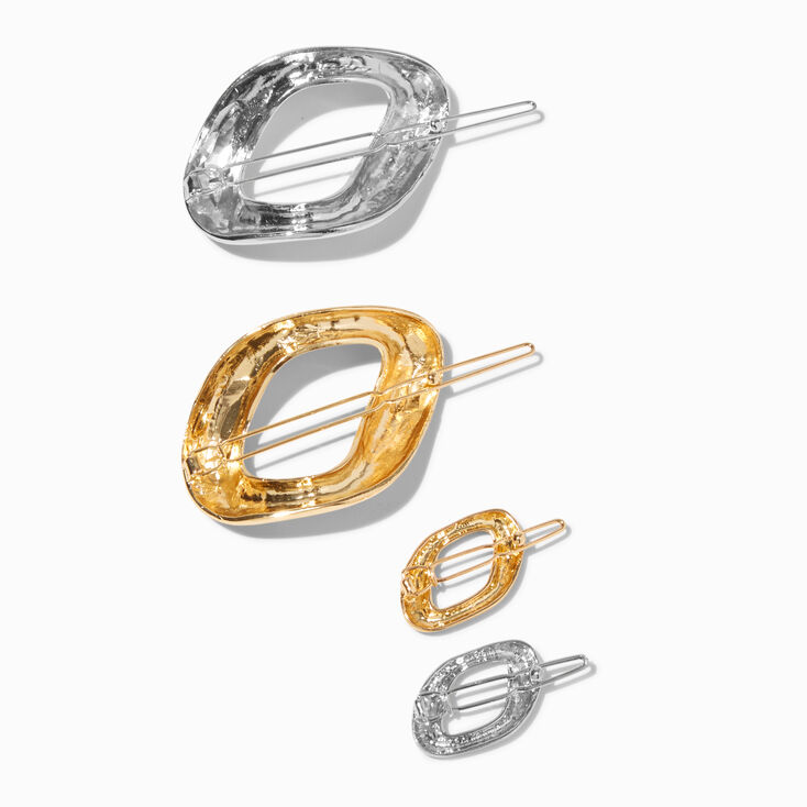 Mixed Metal Metallic Oval Hair Pins - 4 Pack,