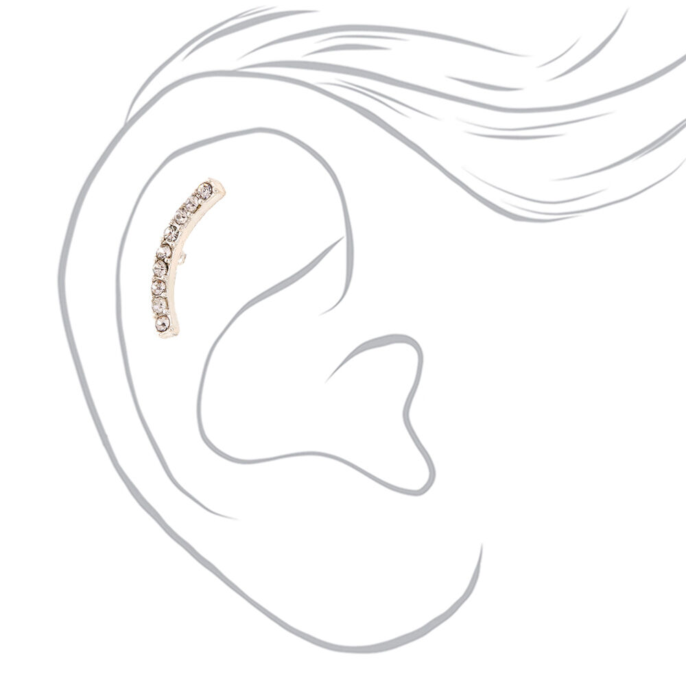 Silver Crystal Curve Cartilage Earring,