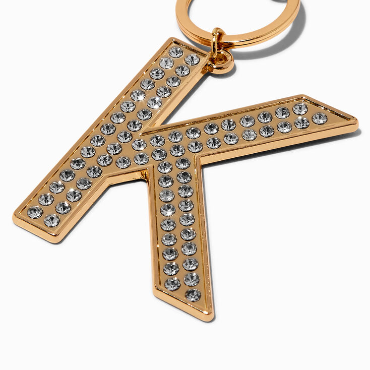 Gold-tone Bedazzled Initial Keychain - K,