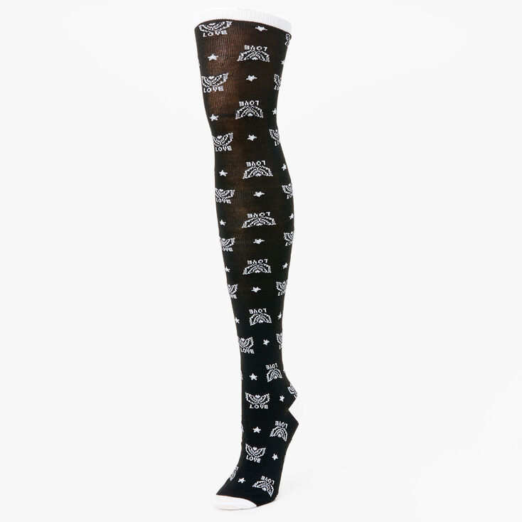 Over The Knee Angel Wings Socks - Black | Claire's