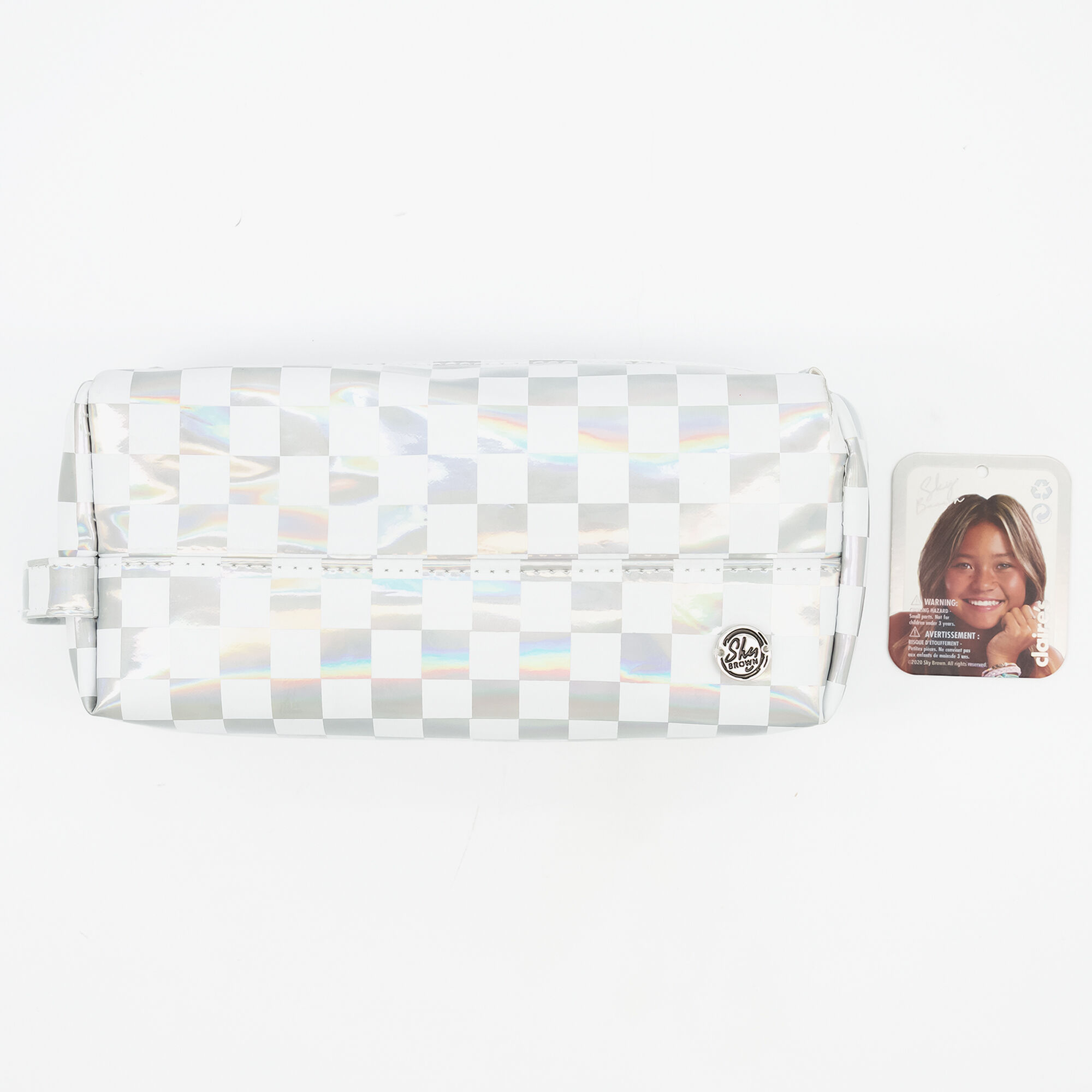 Claire's Trousse à crayons à carreaux Sky Brown™ - Holographique