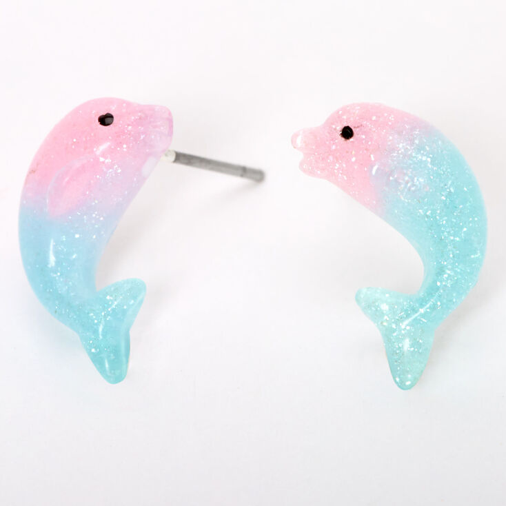 Sterling Silver Pastel Ombre Dolphin Stud Earrings,