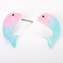 Sterling Silver Pastel Ombre Dolphin Stud Earrings,