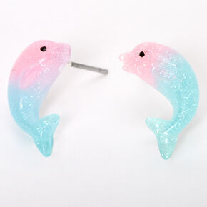 Sterling Silver Pastel Ombre Dolphin Stud Earrings,