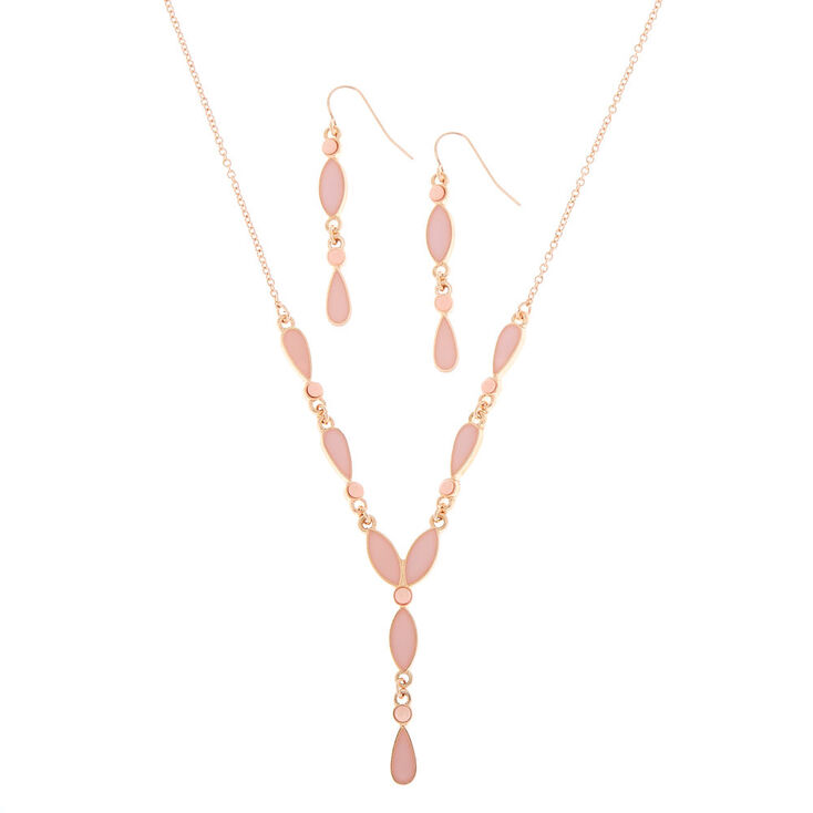 Claire's Parure de bijoux en gouttes rose tendre couleur doré rose