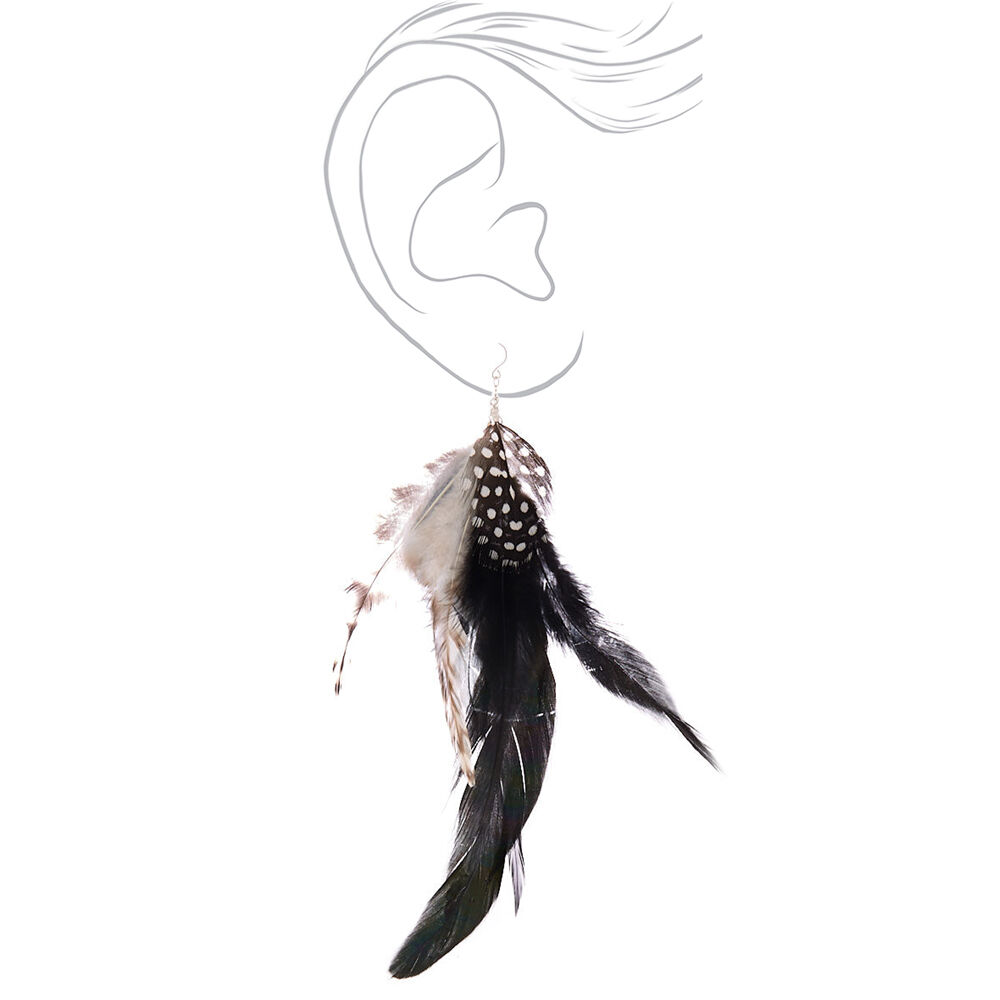 7" Festival Feather Drop Earrings - Black,