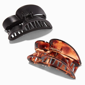 Tortoiseshell &amp; Black Open Heart Hair Claws - 2 Pack,