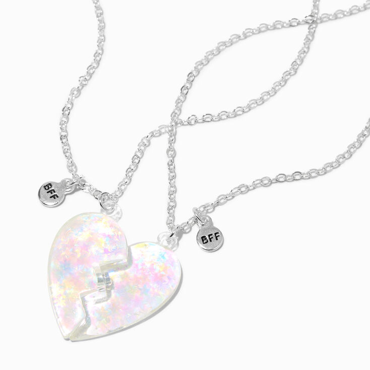 Best Friends Iridescent Split Heart Pendant Necklaces - 2 Pack,