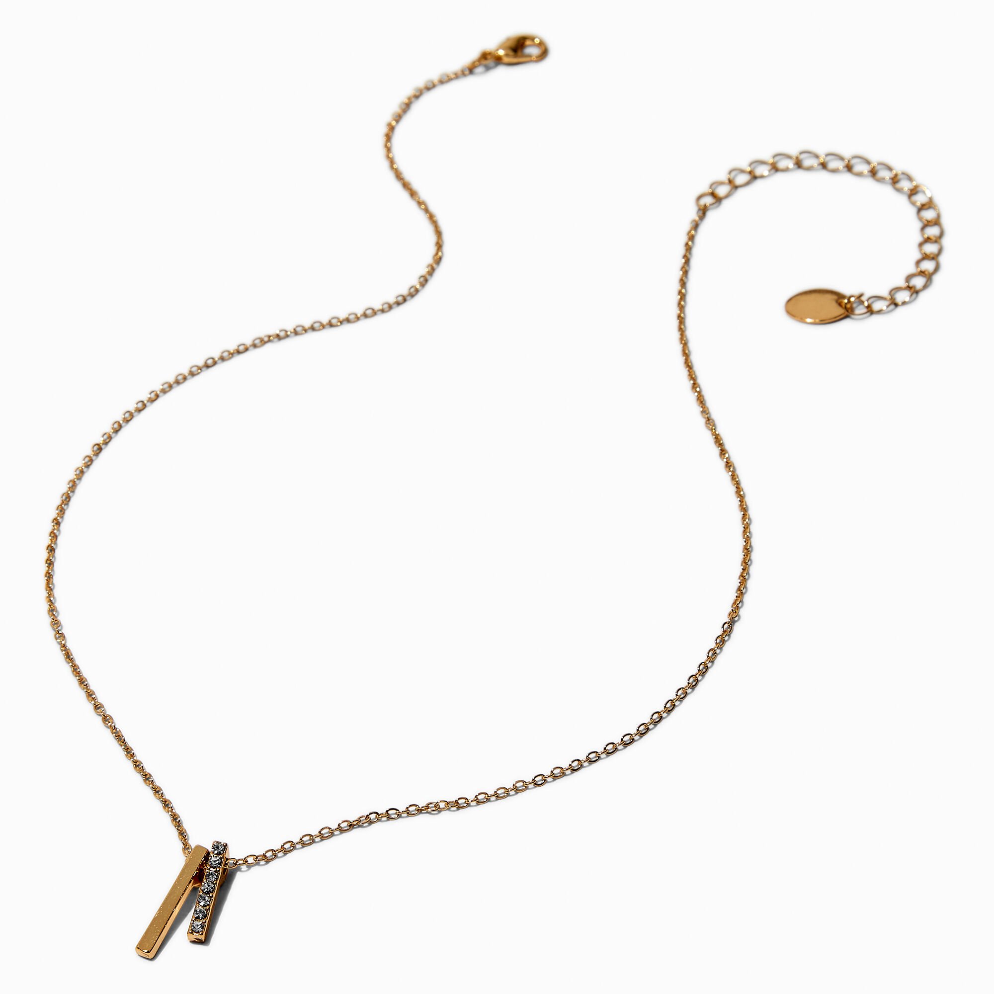 Mixed Metal Crystal Pavé Bar Pendant Necklaces - 2 Pack ,