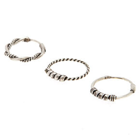 Sterling Silver Bali Braided Nose Rings 3 Pack,