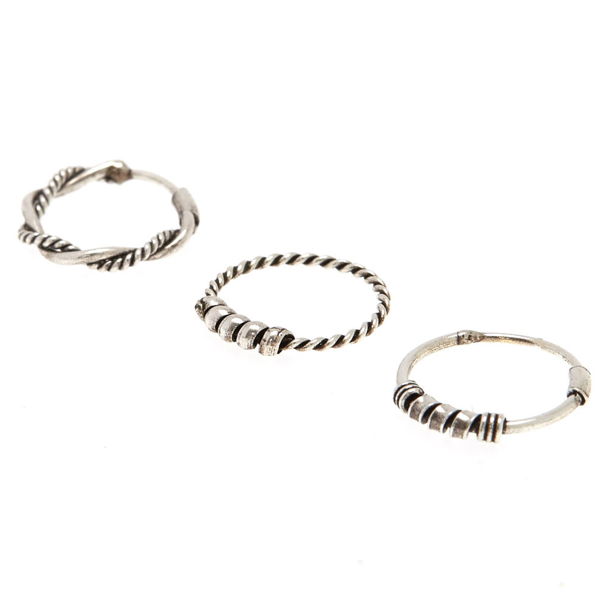 View Claires Bali Braided Nose Rings 3 Pack Silver information