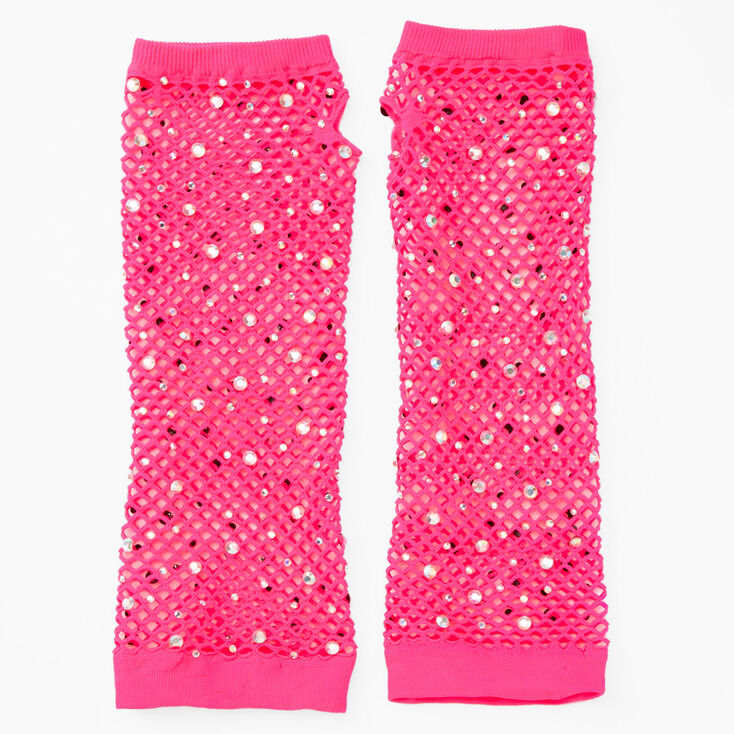 Claire's Pink Rhinestone Fishnet Arm Warmers | Rainbow