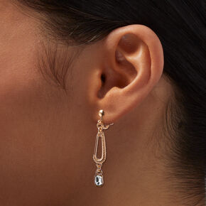 Gold-tone Pin 2&quot; Clip-On Drop Earrings,