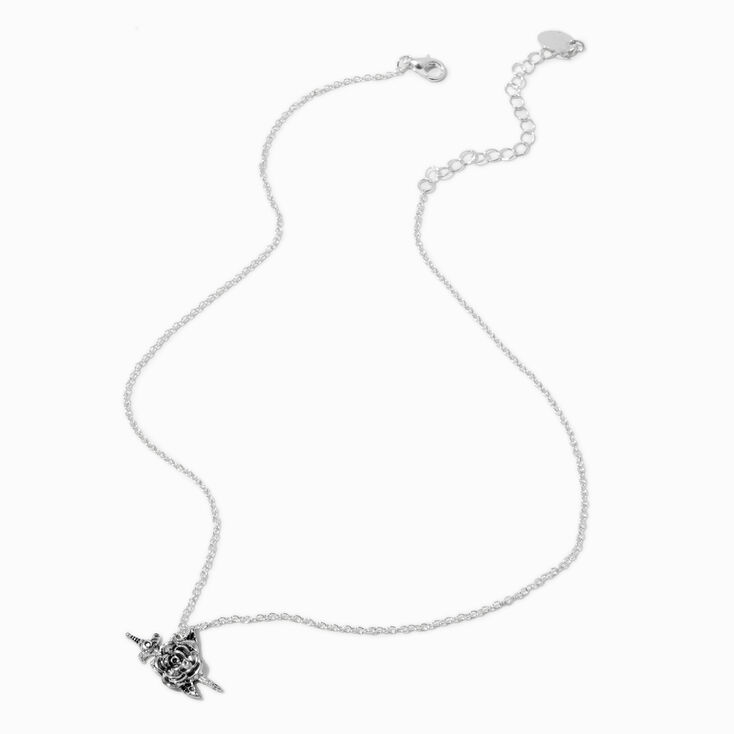 Silver-tone Rose &amp; Dagger Pendant Necklace ,