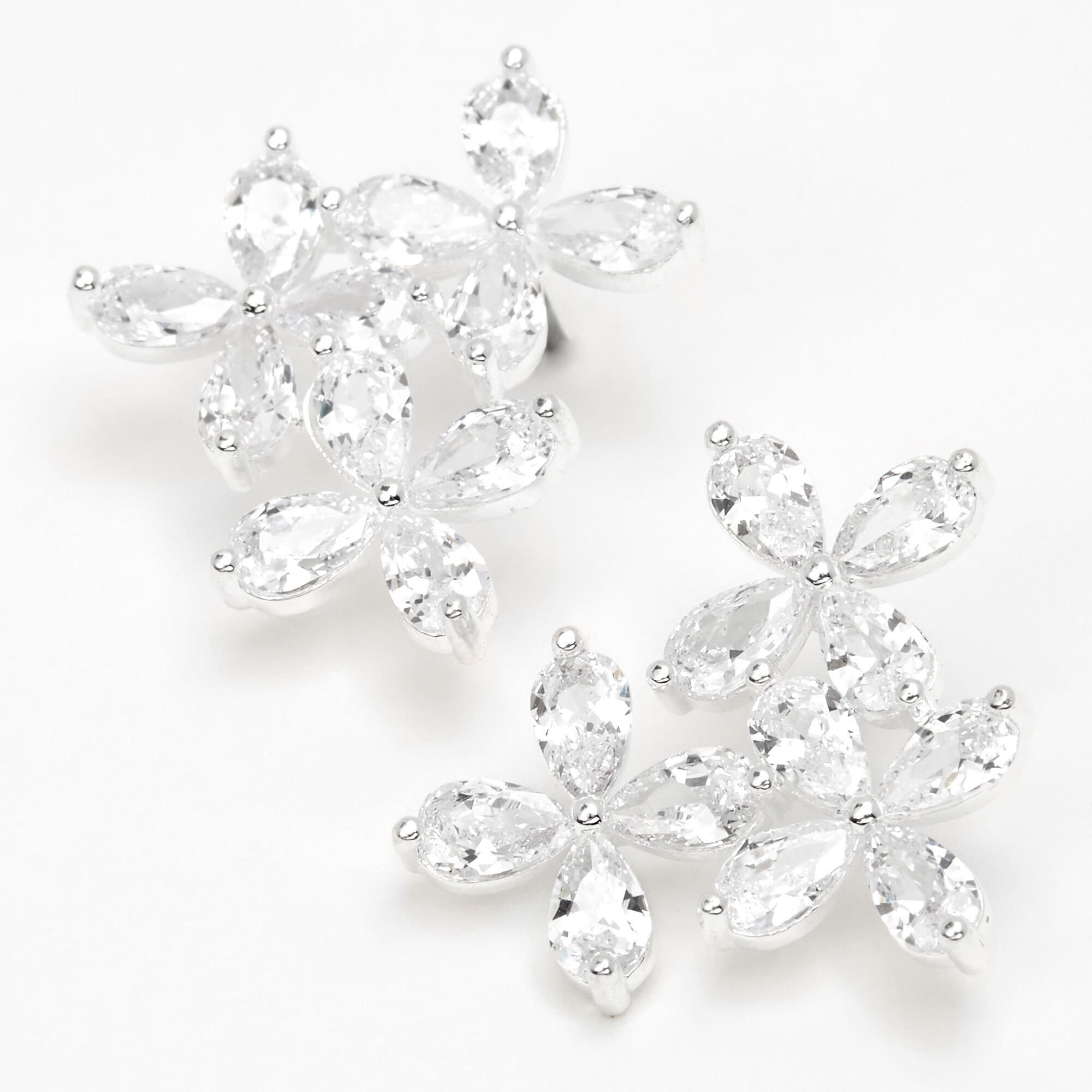 View Claires Cubic Zirconia Flower Trio Stud Earrings Silver information