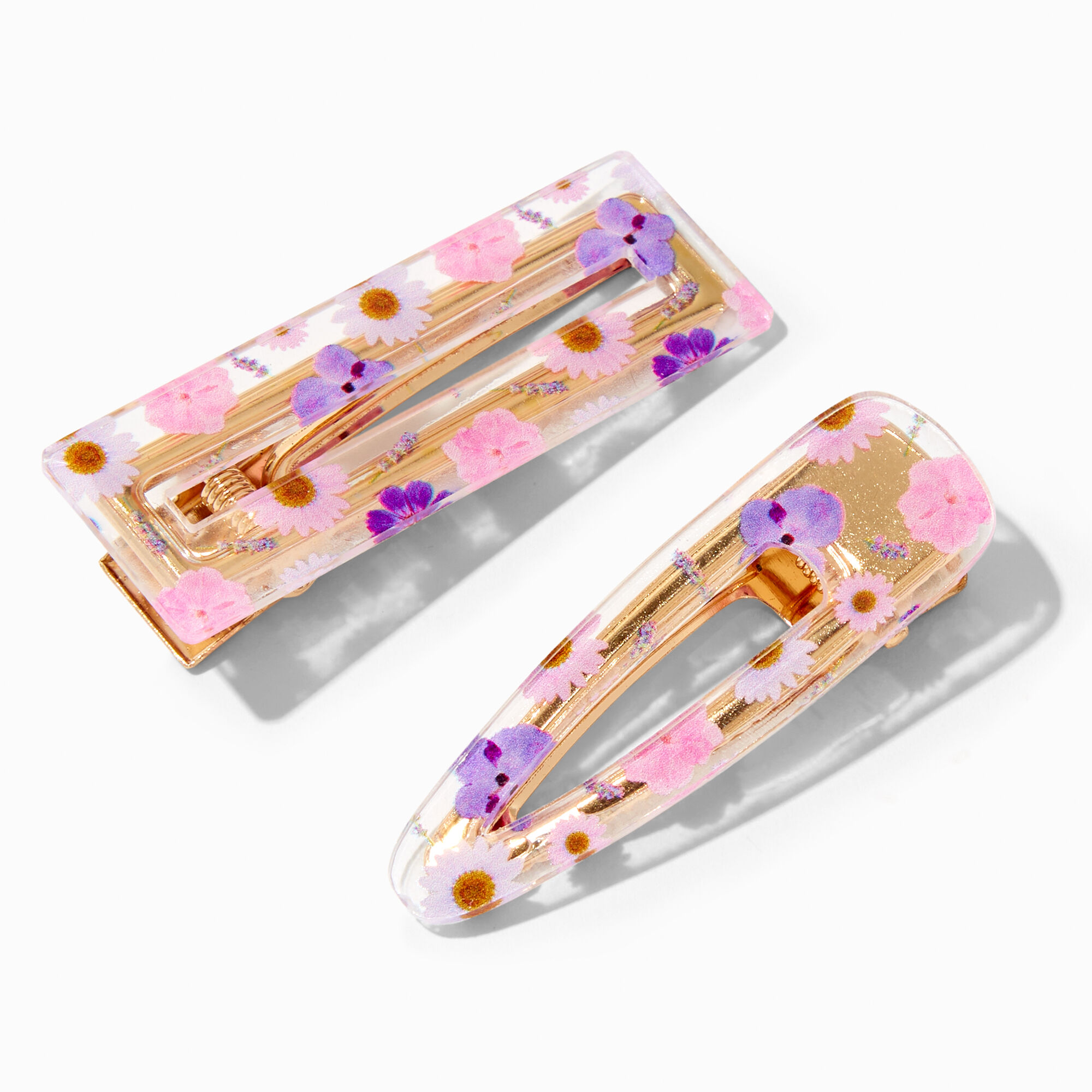 View Claires Pressed Flowers Hair Clips 2 Pack Gold information