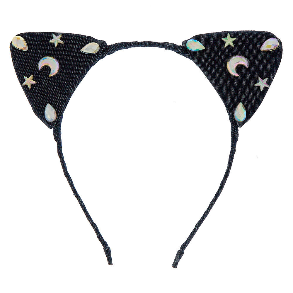 Denim Galaxy Cat Ears Headband - Blue,