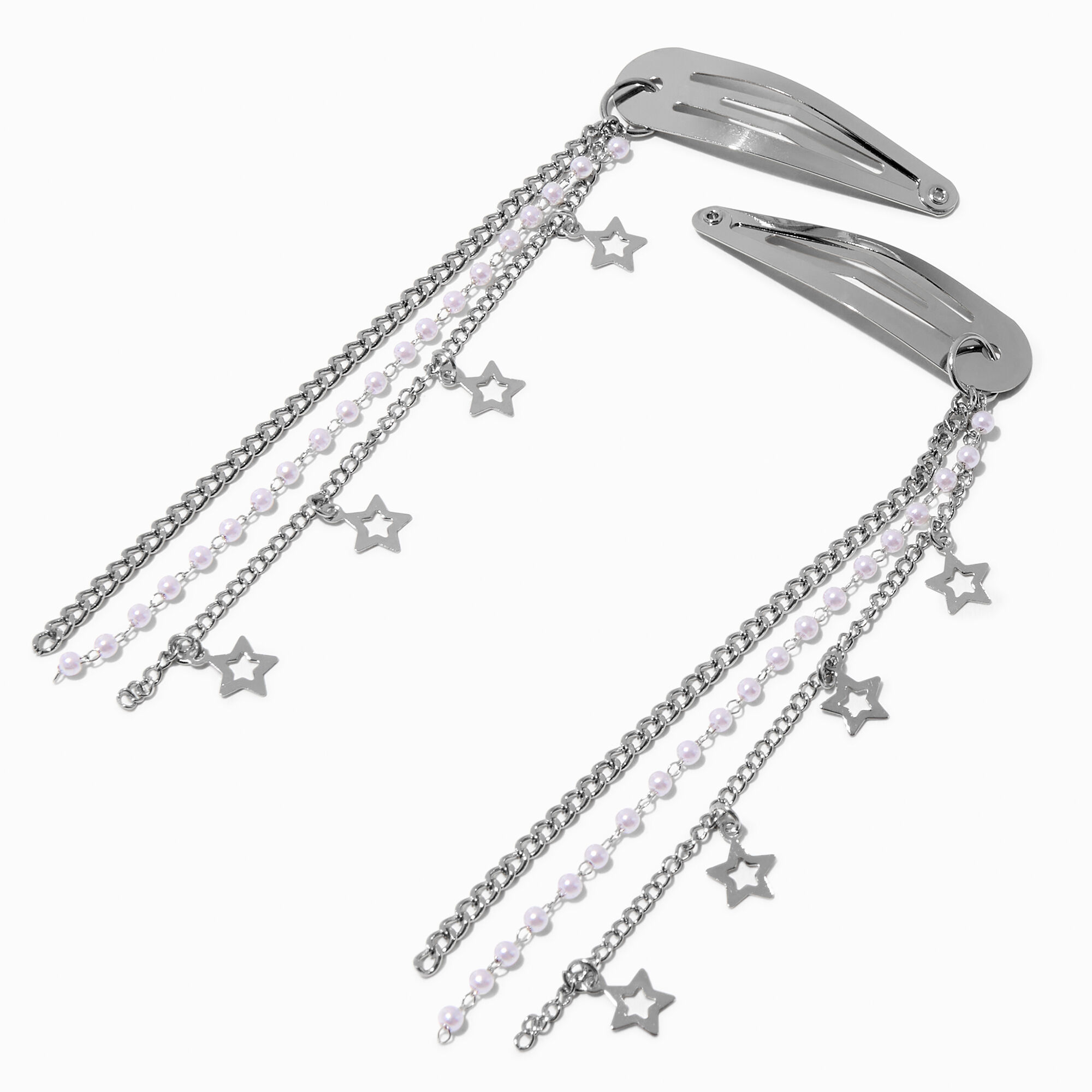 View Claires Celestial Chain Dangle Snap Hair Clips 2 Pack Silver information
