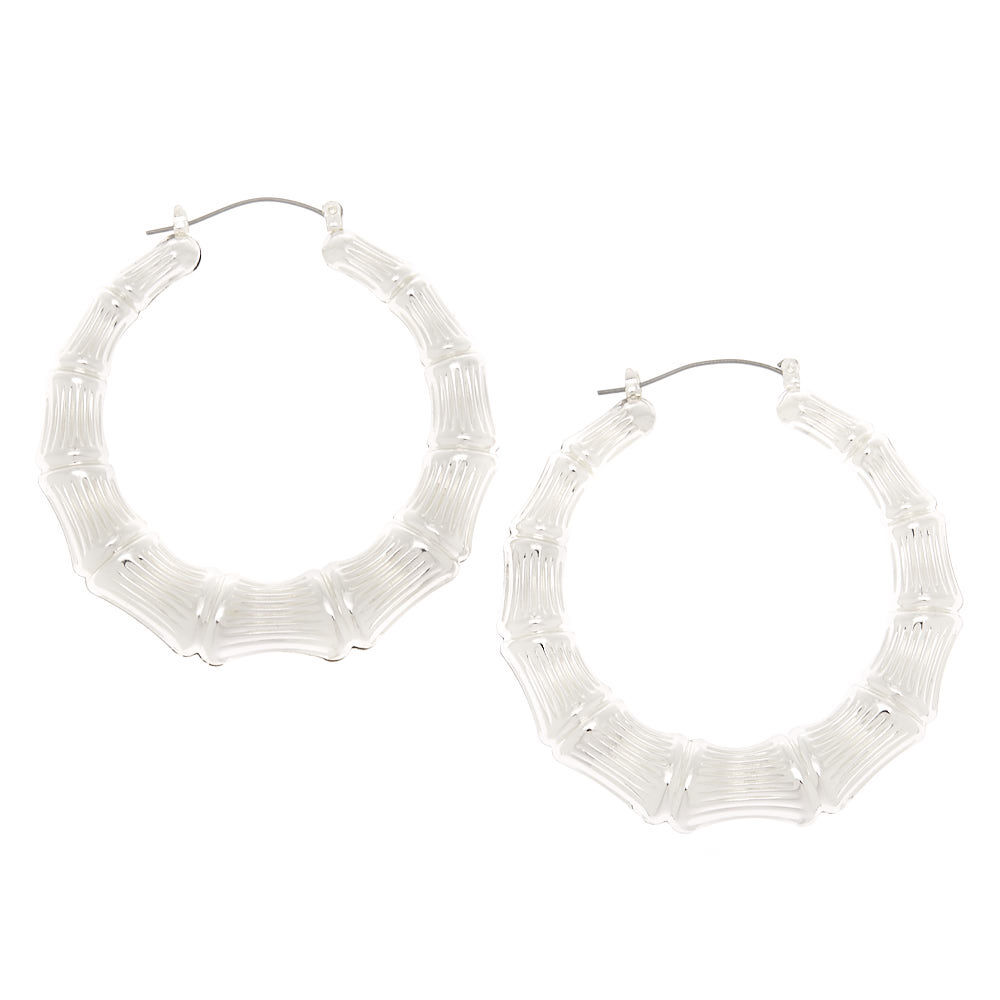 Silver 60MM Bamboo Hoop Earrings