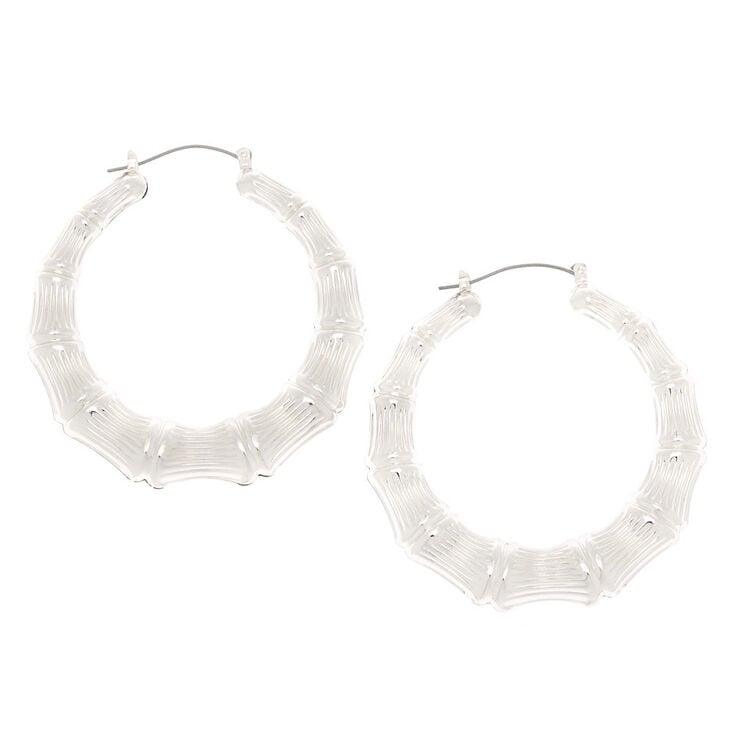 Silver 60MM Bamboo Hoop Earrings,