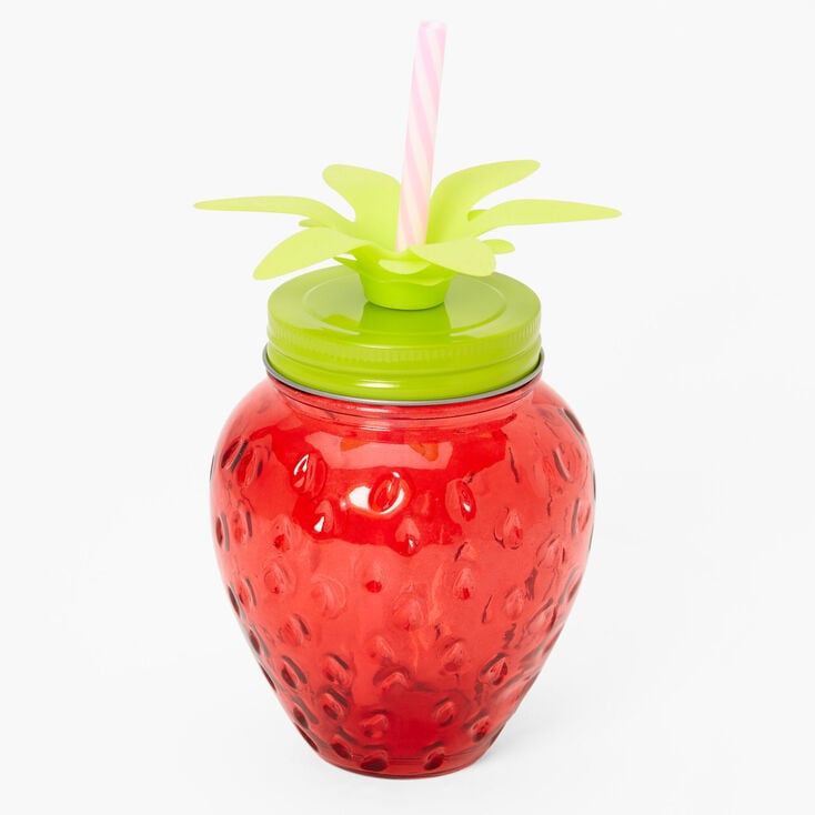 Red Strawberry Shaped Mason Jar Tumbler,
