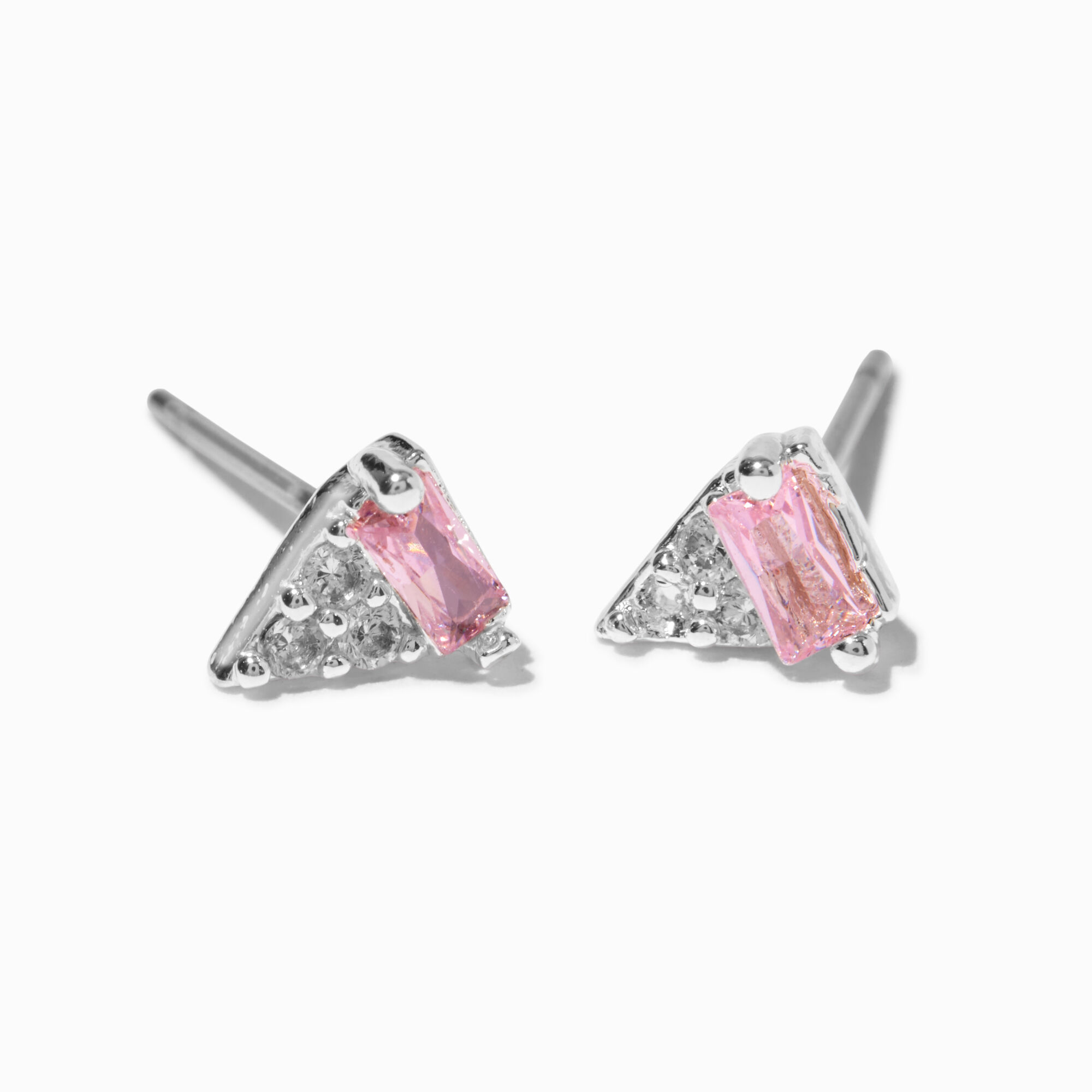 View Claires Light Cubic Zirconia Triangle Stud Earrings Pink information