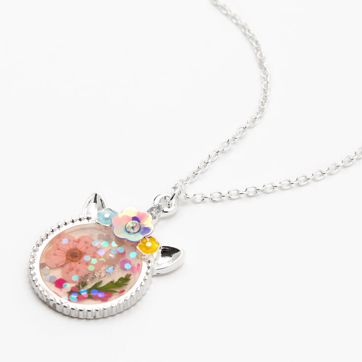 Silver Flowery Unicorn Pendant Necklace,