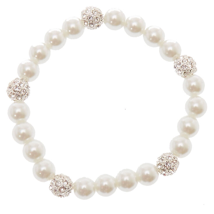 Silver Pearl &amp; Fireball Stretch Bracelet,