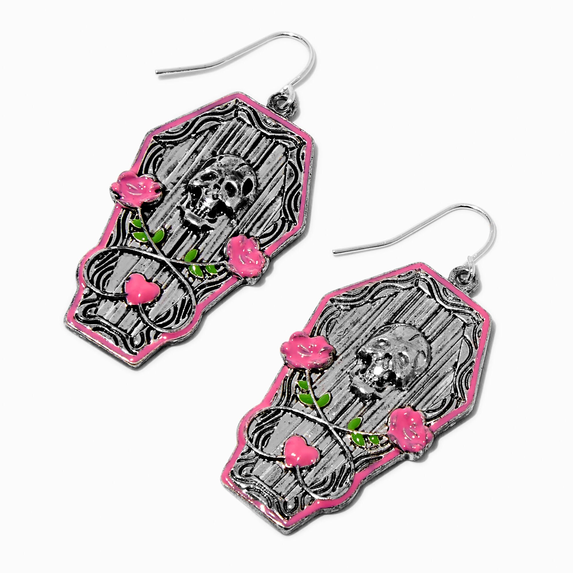 Pink Coffin Halloween Drop Earrings,
