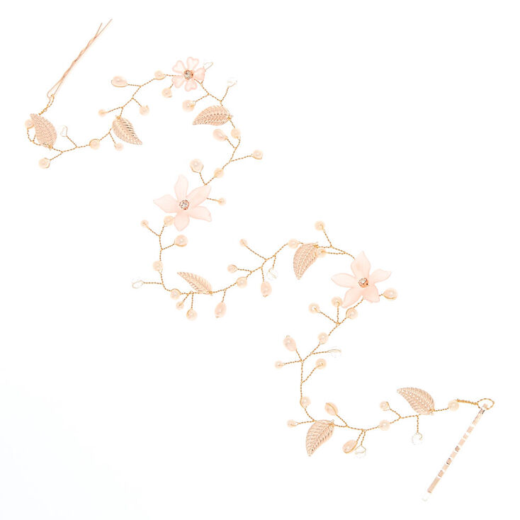 Long Rose Gold-Tone Pink Flower Hair Vine,