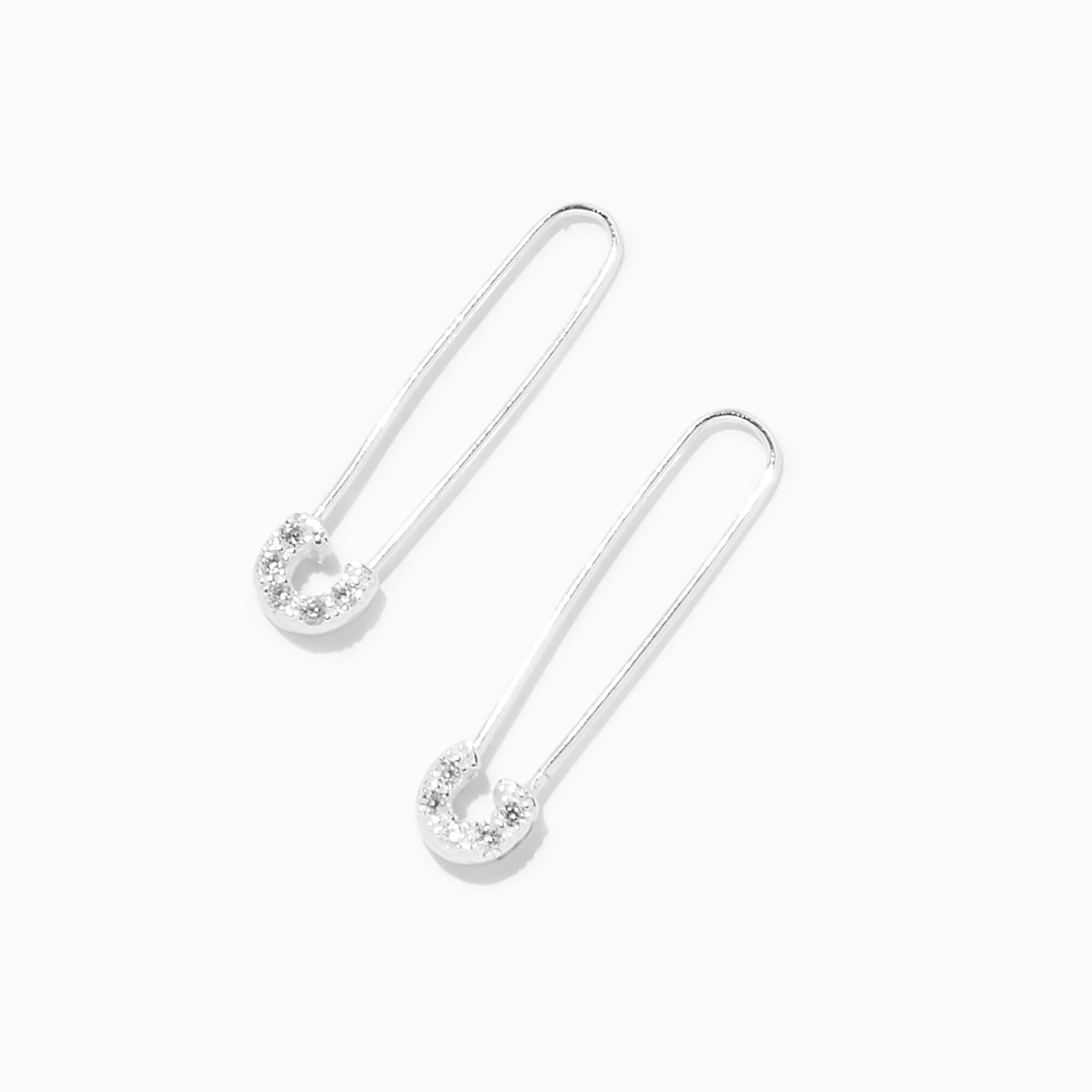 Sterling Silver Safety Pin Hoop Earrings,