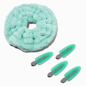 Mint Green Scrunchie &amp; No-Crease Hair Clip Makeup Bag Set,