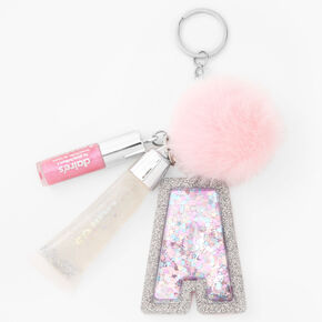 Initial Pink Lip Gloss Keychain - A,