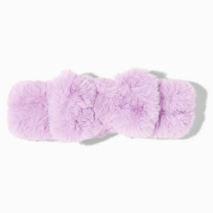 Bandeau de d&eacute;maquillage &agrave; n&oelig;ud en fausse fourrure lilas,