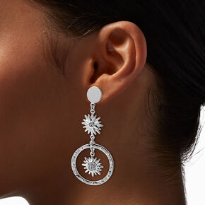 Silver-tone Celestial Sun Drop Earrings,