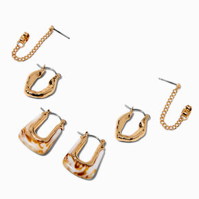 Gold-tone Marbled U-Shaped Hoop Earring Stackables Set - 3 Pack ,